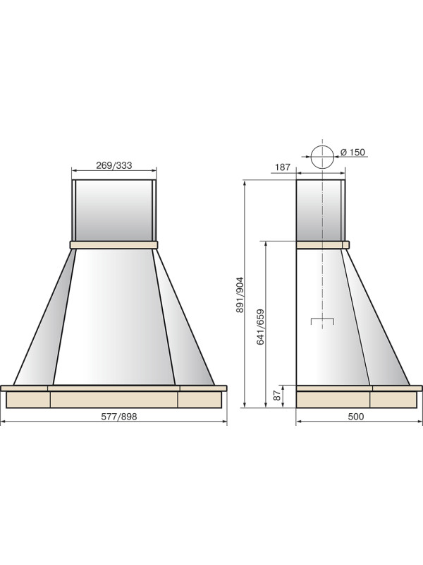 Вытяжка ELIKOR Камин Грань 90П-650-ПЗЛ размеры