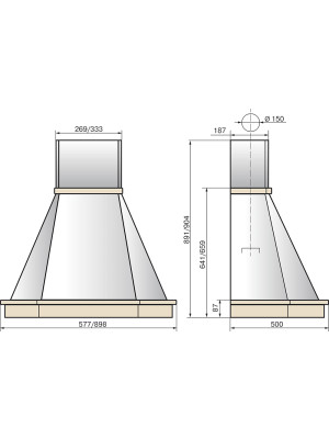 Вытяжка ELIKOR Камин Грань 90П-650-ПЗЛ размеры
