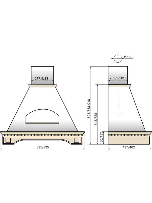 Вытяжка ELIKOR Бельведер Флореале 60П-650-П3Д бежевый/дуб неокрашенный размер