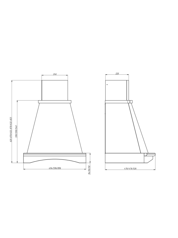 Вытяжка ELIKOR Ротонда 90П-1000-П3Д бежевый/дуб неокрашенный размеры