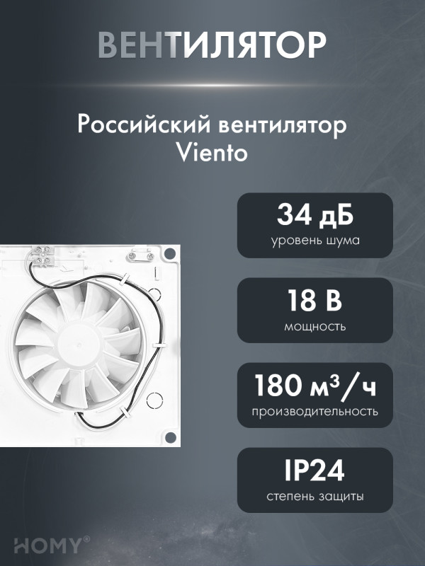 Вентиляционная решетка с вентилятором HOMY AIR PRO VVP125BMHZ 25х25 с маяком спереди с вентилятором вентилятор