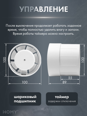 Решетка 125 с вентилятором 100 белая таймер AV100125WT управление