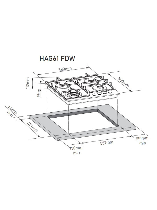 Газовая варочная панель ZorG HAG61 FDW White размеры