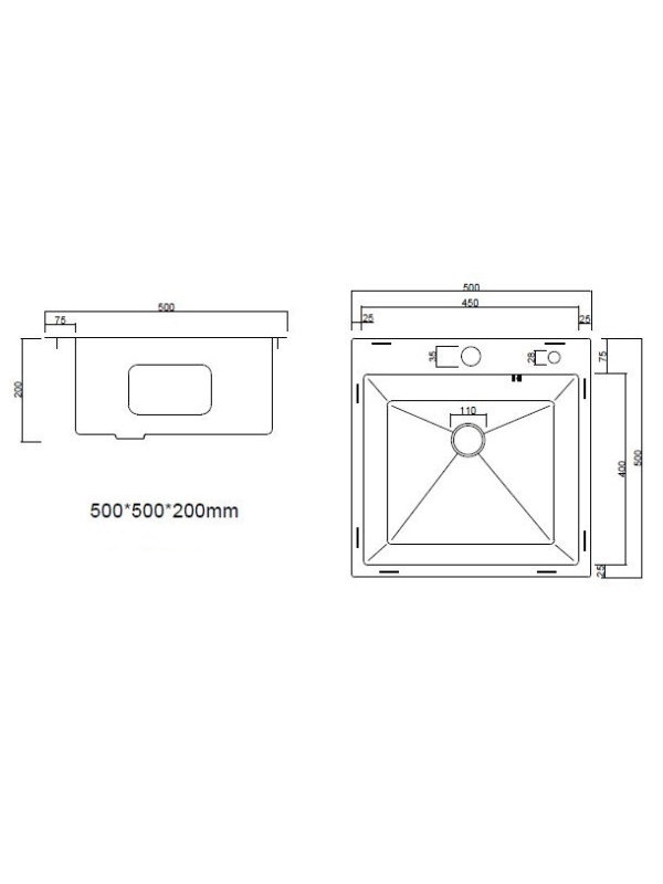 Кухонная мойка Arfeka Eco AR 50x50 Gold PVD Nano схема