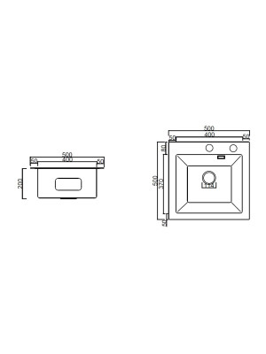 Кухонная мойка Arfeka Eco AR 50x50 GS Black Glass + Black PVD Nano размер