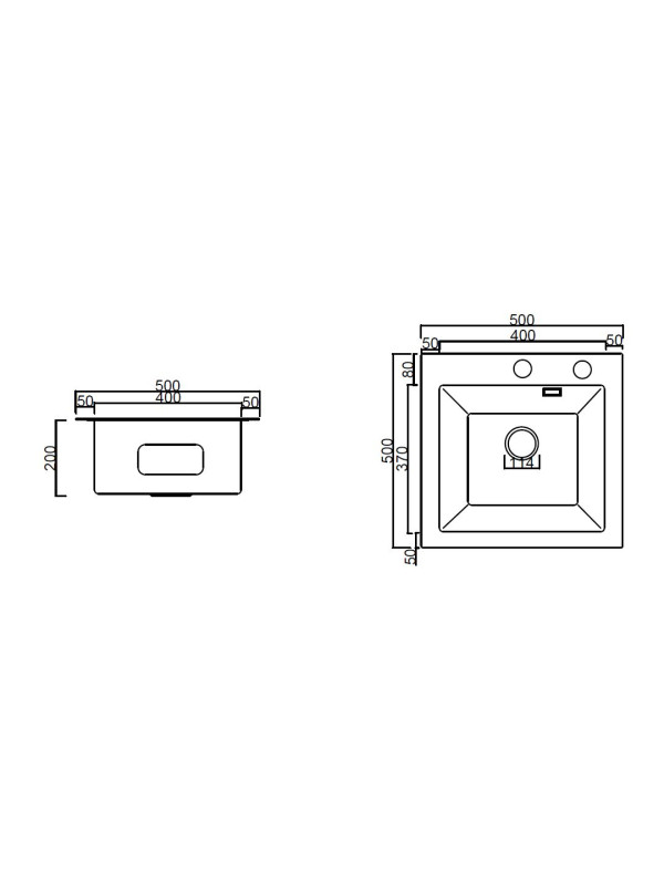 Кухонная мойка Arfeka Eco AR 50x50 GS Black Glass + Satin схема