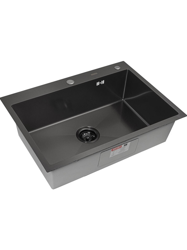Кухонная мойка Arfeka Eco AR 70x50 Black PVD Nano Decor Volcanic Rock вид сбоку