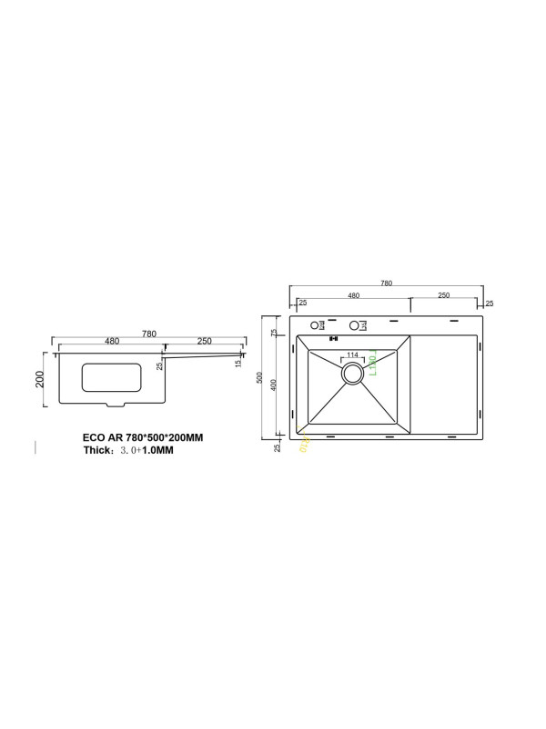 Кухонная мойка Arfeka Eco AR 78x50 L Satin схема
