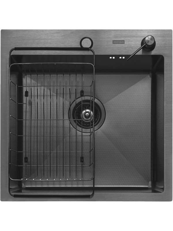 Кухонная мойка Arfeka Eco AR 50x50 (комплект коландер F+дозатор) Black Decor сверху
