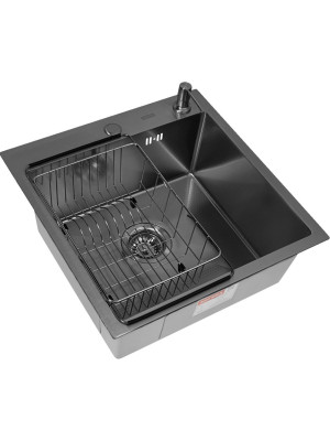 Кухонная мойка Arfeka Eco AR 50x50 (комплект коландер F+дозатор) Black Decor