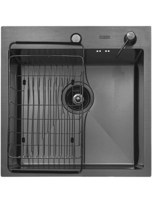 Кухонная мойка Arfeka Eco AR 50x50 (комплект коландер F+дозатор) Black сверху
