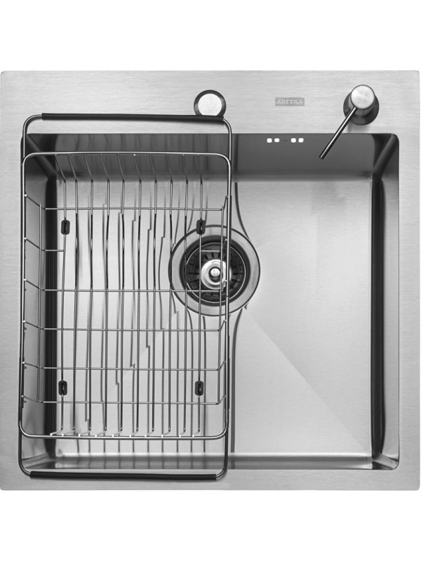 Кухонная мойка Arfeka Eco AR 50x50 (комплект коландер F+дозатор) Satin сверху
