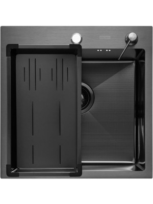 Кухонная мойка Arfeka Eco AR 50x50 (комплект коландер G+дозатор) Black Decor Millet сверху