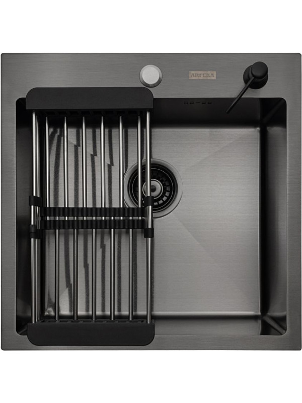 Кухонная мойка Arfeka Eco AR 50x50 (комплект коландер+дозатор) Black сверху еще