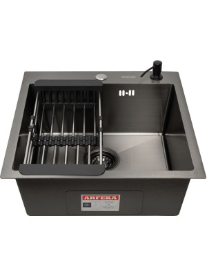 Кухонная мойка Arfeka Eco AR 50x50 (комплект коландер+дозатор) Black сверху