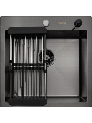 Кухонная мойка Arfeka Eco AR 50x50 (комплект коландер+дозатор) Black сверху еще
