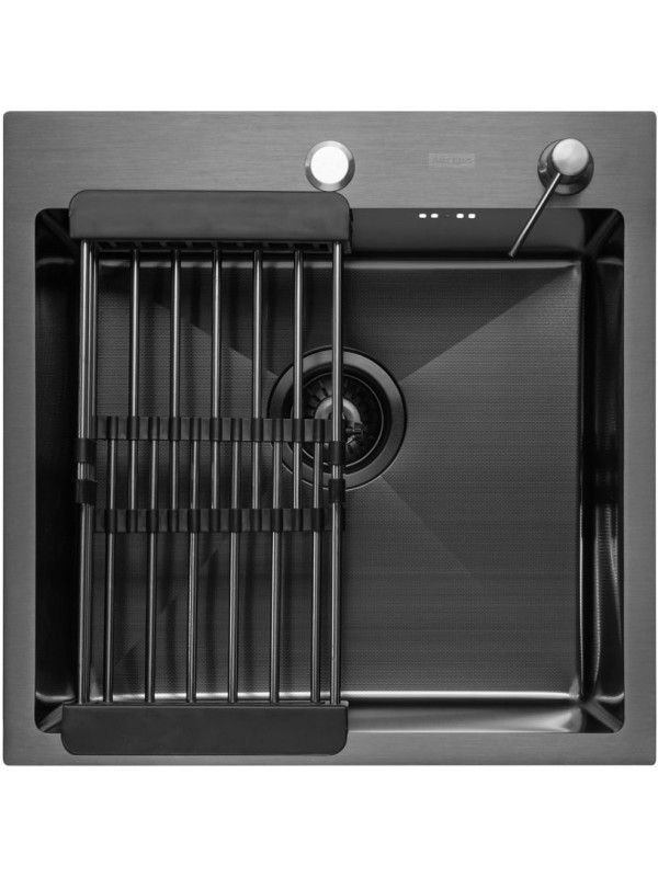Кухонная мойка Arfeka Eco AR 50x50 (комплект коландер+дозатор) Black Decor Millet Grains сверху