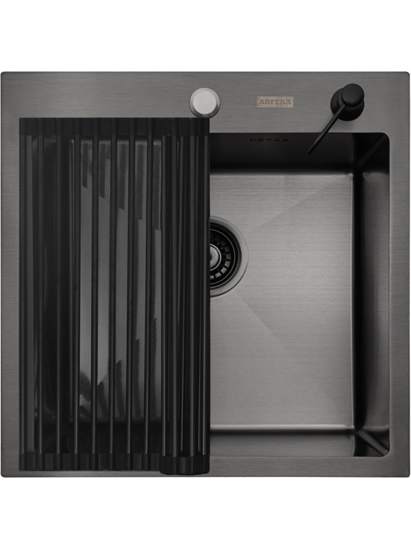 Кухонная мойка Arfeka Eco AR 50x50 (комплект роллер-мат+дозатор) Black сверху