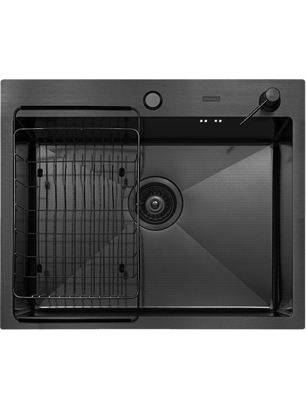 Кухонная мойка Arfeka Eco AR 60x50 (комплект коландер F+дозатор) Black Decor сверху