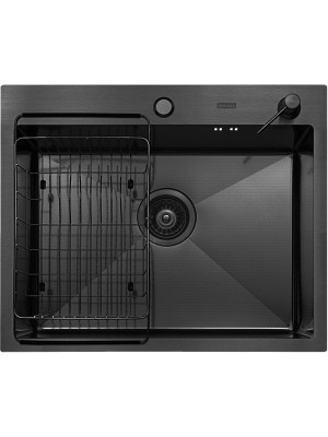 Кухонная мойка Arfeka Eco AR 60x50 (комплект коландер F+дозатор) Black Decor сверху