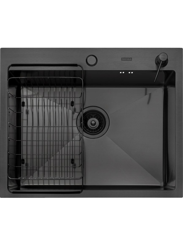 Кухонная мойка Arfeka Eco AR 60x50 (комплект коландер F+дозатор) Black Decor Millet сверху