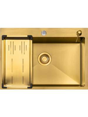 Кухонная мойка Arfeka Eco AR 70x50 (комплект коландер G+дозатор) Gold сверху