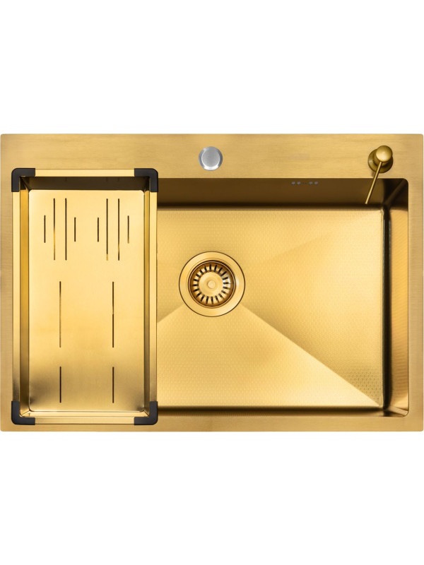 Кухонная мойка Arfeka Eco AR 70x50 (комплект коландер G+дозатор) Gold Decor сверху