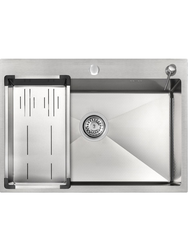 Кухонная мойка Arfeka Eco AR 70x50 (комплект коландер G+дозатор) Satin Decor сверху
