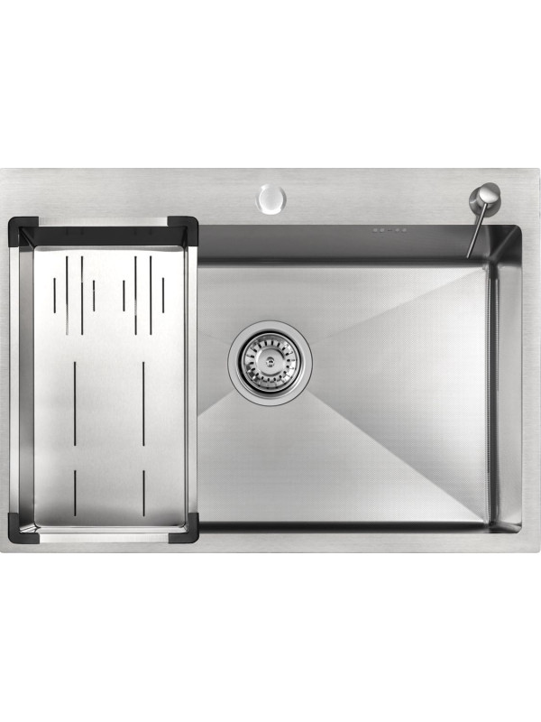 Кухонная мойка Arfeka Eco AR 70x50 (комплект коландер G+дозатор) Satin Decor Millet сверху