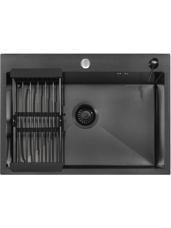 Кухонная мойка Arfeka Eco AR 70x50 (комплект коландер+дозатор) Black сверху