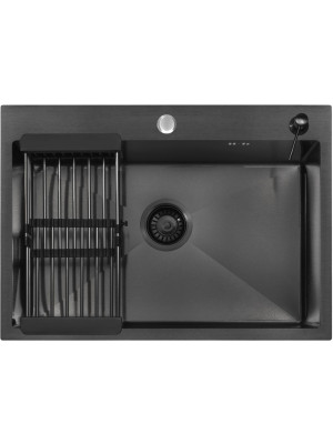 Кухонная мойка Arfeka Eco AR 70x50 (комплект коландер+дозатор) Black сверху