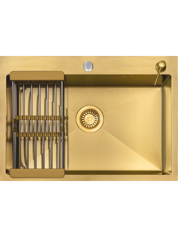 Кухонная мойка Arfeka Eco AR 70x50 (комплект коландер+дозатор) Gold сверху