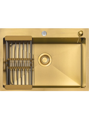 Кухонная мойка Arfeka Eco AR 70x50 (комплект коландер+дозатор) Gold сверху