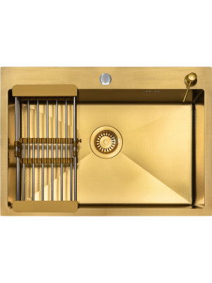 Кухонная мойка Arfeka Eco AR 70x50 (комплект коландер+дозатор) Gold Decor сверху