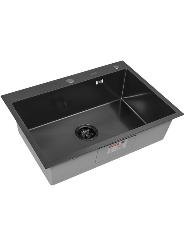 Кухонная мойка Arfeka Eco AR 70x50 (комплект коландер+дозатор) Black Decor Millet Grains сбоку