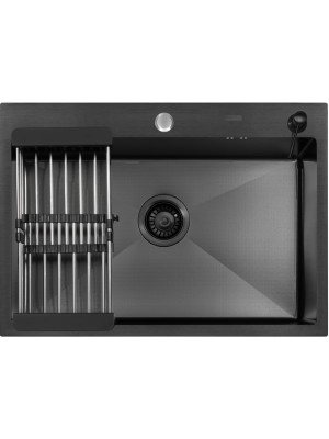 Кухонная мойка Arfeka Eco AR 70x50 (комплект коландер+дозатор) Black Decor Millet Grains сверху