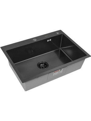 Кухонная мойка Arfeka Eco AR 70x50 (комплект коландер+дозатор) Black Decor Millet Grains сбоку