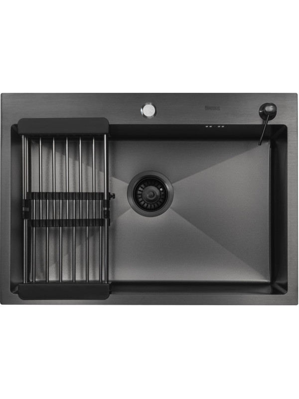Кухонная мойка Arfeka Eco AR 70x50 (комплект коландер+дозатор) Black Decor Volcanic Rock сверху