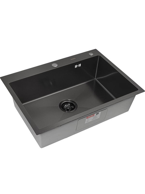 Кухонная мойка Arfeka Eco AR 70x50 (комплект коландер+дозатор) Black Decor Volcanic Rock сбоку