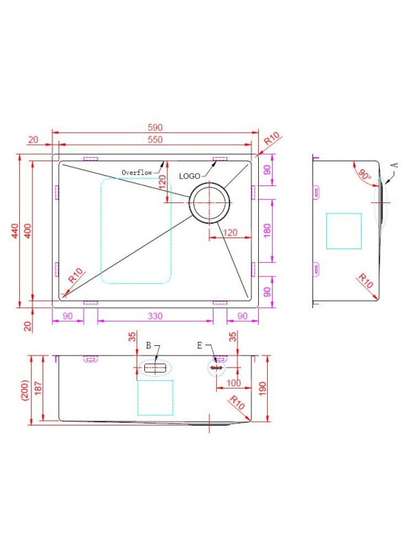 Кухонная мойка ZorG Zerox 59 U / IF Side SF Steel схема