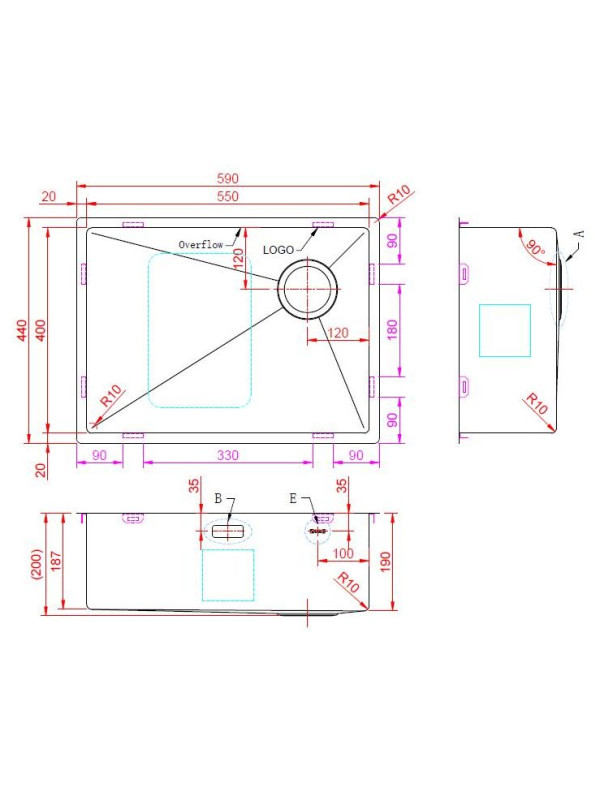 Кухонная мойка ZorG Zerox 59 U / IF Side SF Zurinox Steel схема