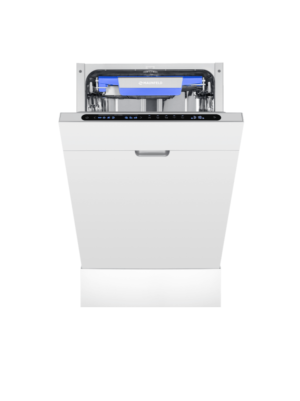 Посудомоечная машина Maunfeld MLP45331T Light Beam Wi-Fi спереди с открытой дверцей