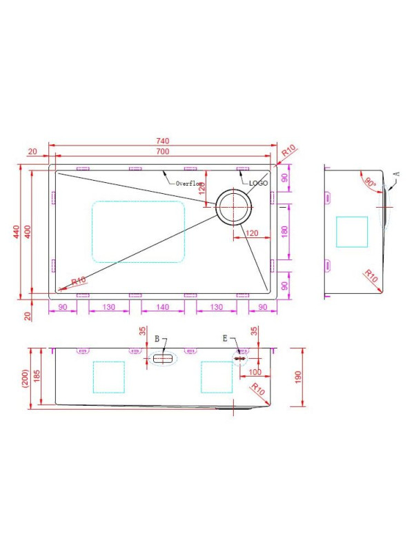 Кухонная мойка ZorG Zerox 74 U / IF Side SF PVD Gold схема