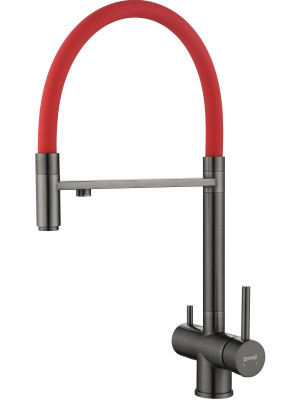 Смеситель Zorg Asgard Premium PVD Gunblack+Red hose