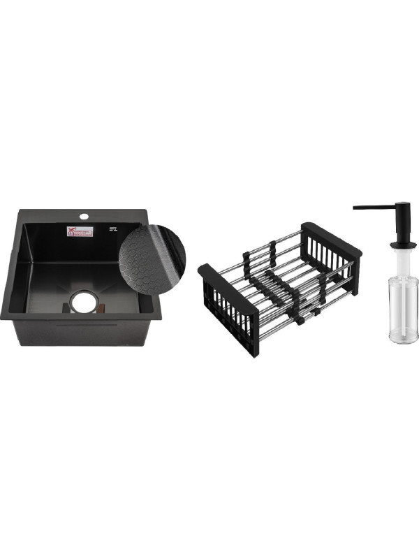 Кухонная мойка Schtoff Best Decor Black 4550 (комплект коландер + дозатор)