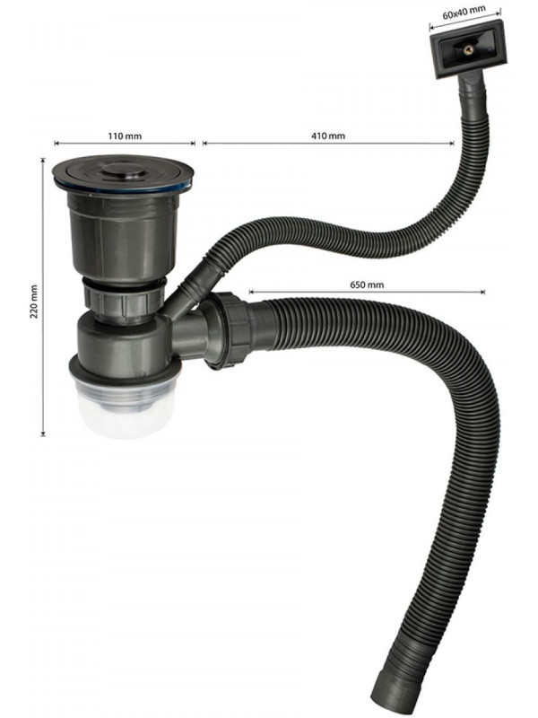 Кухонная мойка Schtoff Best Decor Black 4550 (комплект  коландер KR-1 Black + дозатор SD-1 Black) сифон