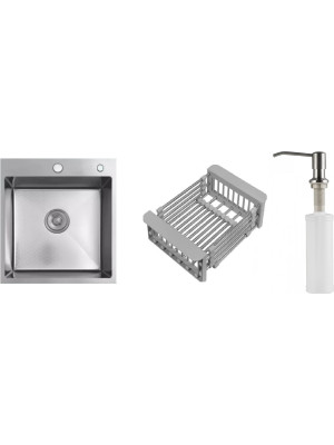 Кухонная мойка Schtoff Best Decor Silver 4550 (комплект коландер + дозатор серебро)