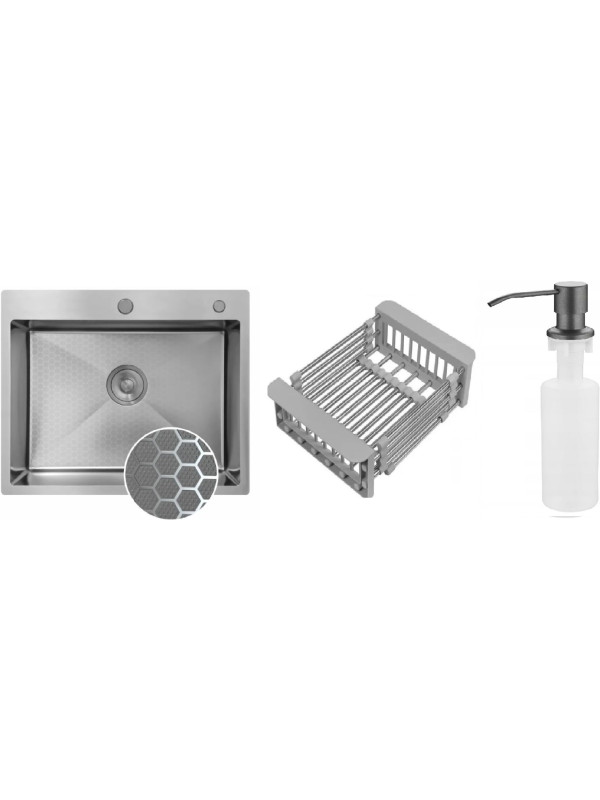 Кухонная мойка Schtoff Best Decor Silver 5550 (комплект коландер + дозатор серый)