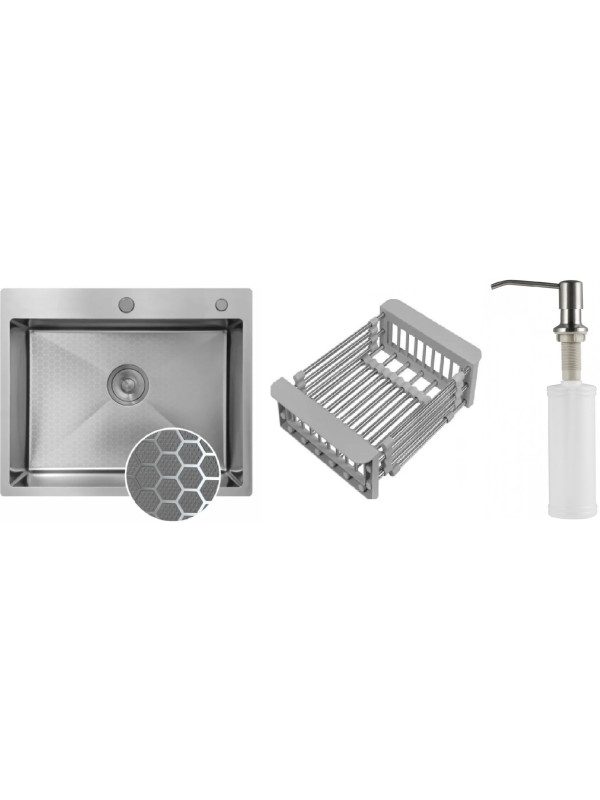 Кухонная мойка Schtoff Best Decor Silver 5550 (комплект коландер + дозатор серебро)