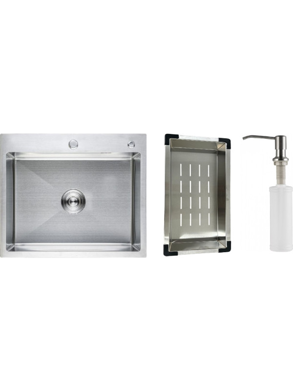 Кухонная мойка Schtoff Best Decor Silver 6050 (комплект коландер металл + дозатор серебро)